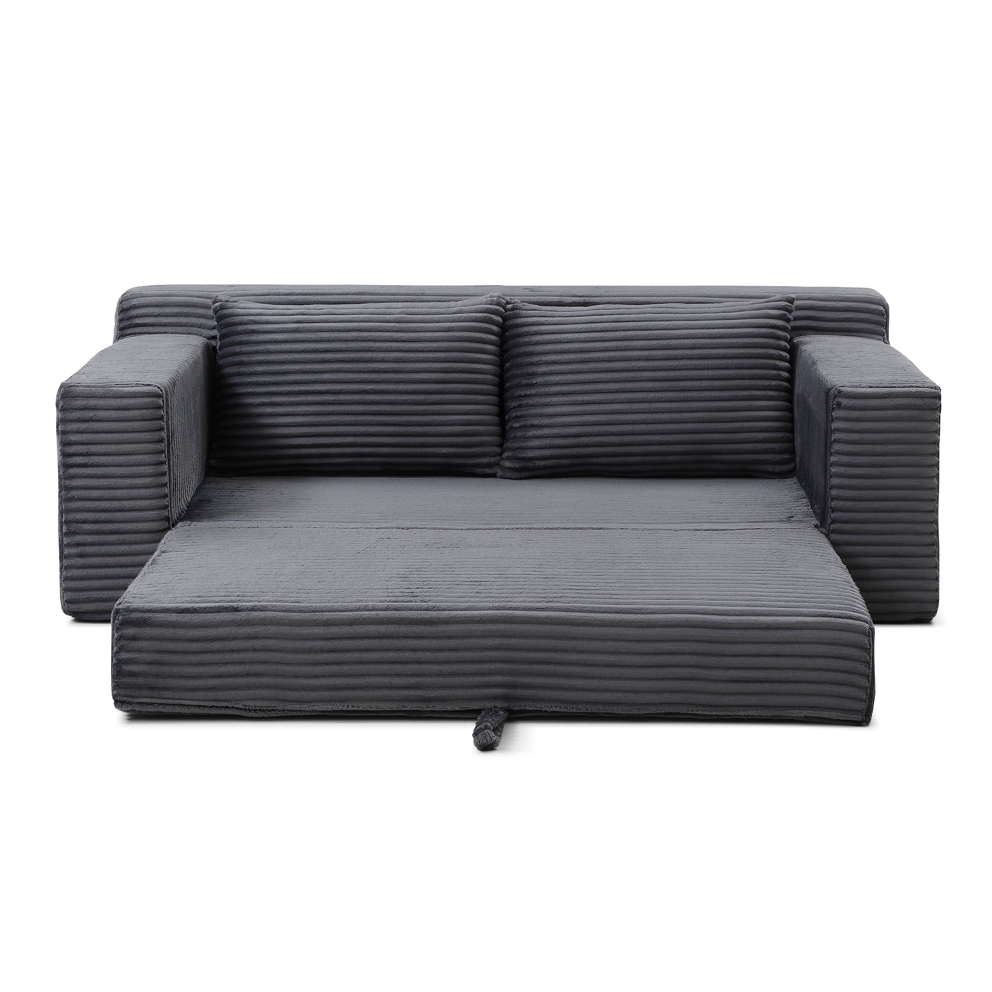 Leumius Convertible Sofa Bed, 3 Seater Boneless Couch,Convertible Folding Floor Mattress Couch with Pull Out Bed,Corduroy Floor Sofa for Living Room Bedroom Lounge,No Assembly Required,Grey
