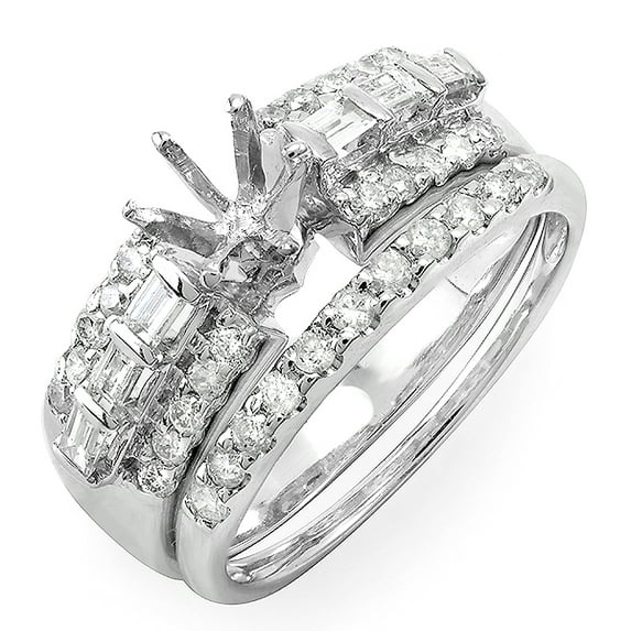 Dazzlingrock Collection 0.75 Carat (Ctw) 14k Round & Baguette Diamond Ladies Bridal Semi Mount Ring Set (No Center Stone), White Gold, Size 8.5