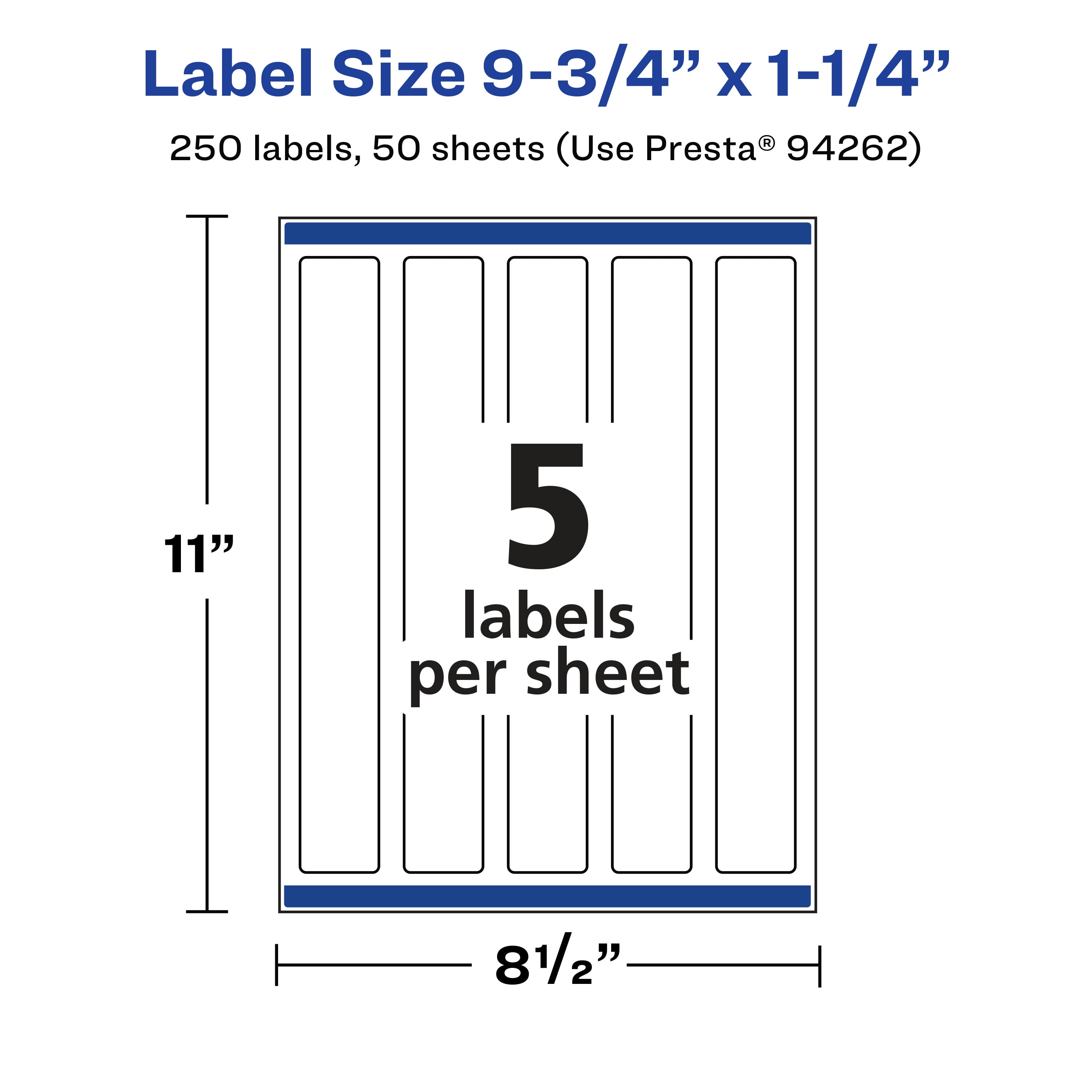 Avery Matte White Rectangle Labels, 9.75" x 1.25", 250 Labels