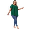 thumbnail image 3 of DARING DIVA Women's Plus Chiffon Ruffle Double-Layered Top 3X Dark Green, 3 of 6