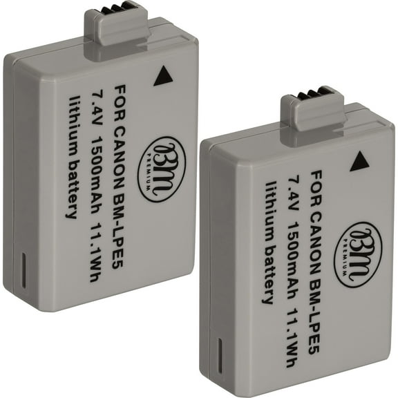 BM Premium 1500mAh Power Battery for Canon EOS Rebel T1i Camera, LP-E5, 2 Count