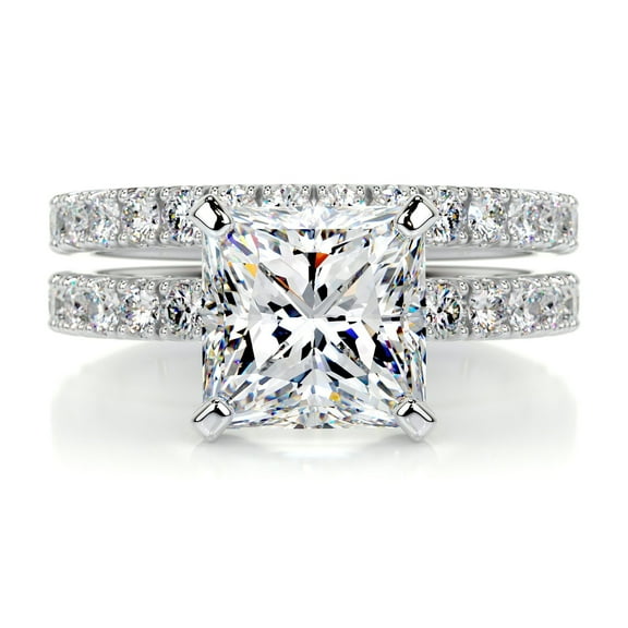 First Jewel Princess Cut Excellent 2 Ct Diamond Ring For Women's - Silver 14K White Gold Over Ring - Two Eternity Diamond Ring for Couples - Engagement Wedding Diamond Ring for Her - Gift for Her