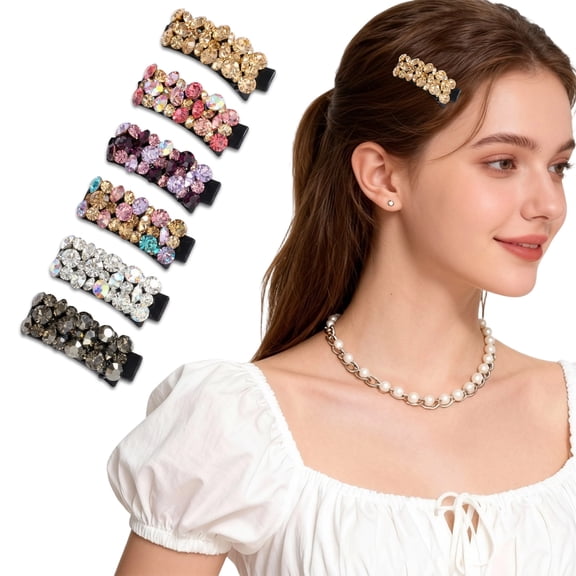 Kicpot 6-Piece Assorted Color Rhinestone Hair Clip Set Women's Decorative Mini Hair Clips Luxury Rhinestone Bang Clips Fashion Hair Accessories