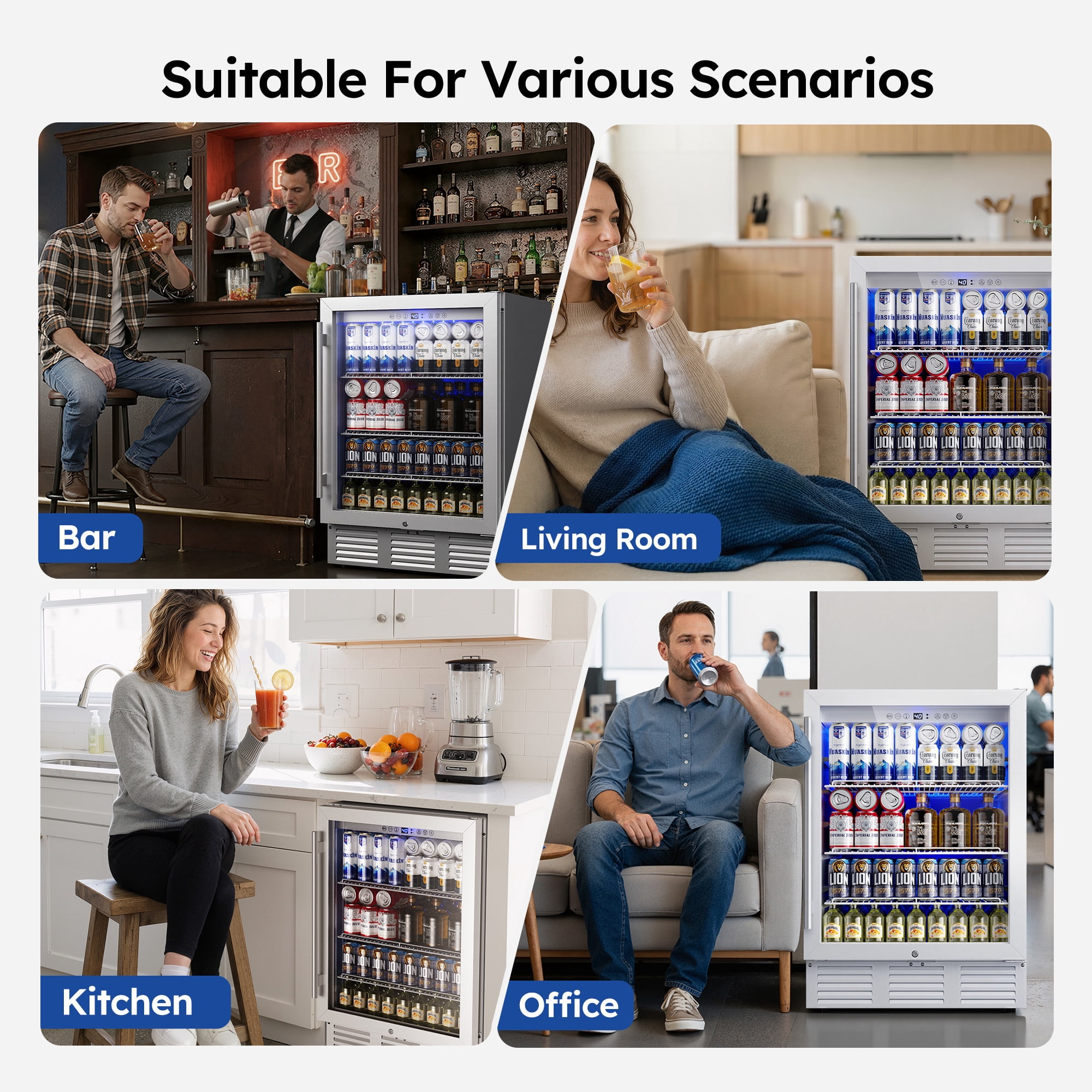 Simzlife 180 Can Beverage Refrigerator,24" Built-in Beverage Cooler with Glass Door, For Kitchen, Office or Bar,White