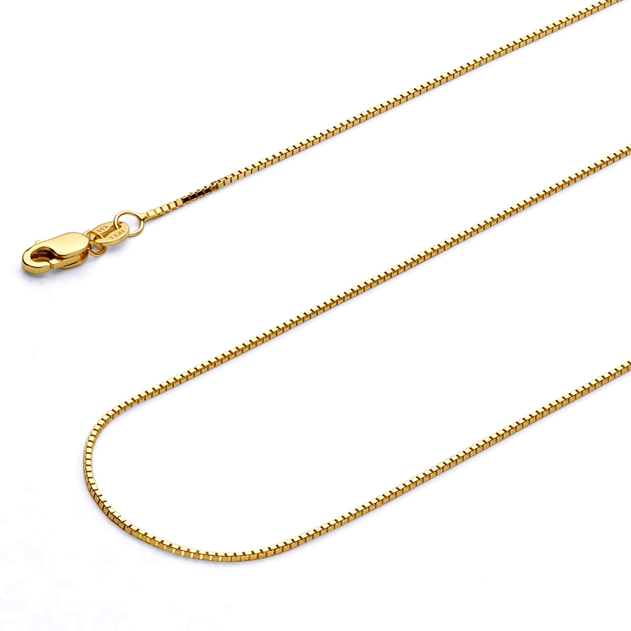 Wellingsale 14k Yellow Gold Polished 0.8mm Diamond Cut Round Wheat Chain Necklace with Spring Ring Clasp