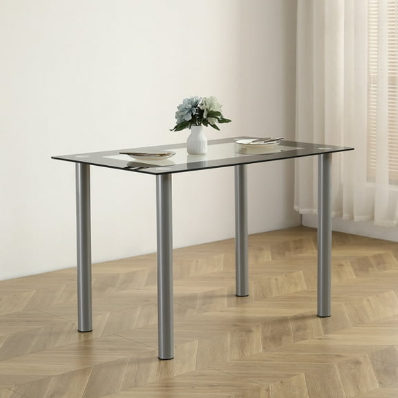 110cm Tempered Glass Dining Table - 8mm Glass Top with Rust-Resistant Stainless Steel Frame, Sturdy for Dining Room