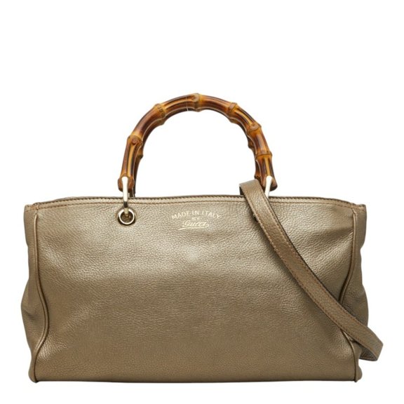 Pre-Owned Gucci Bamboo Handbag Shoulder Bag 2WAY 323660 Gold Brown Leather Women's GUCCI