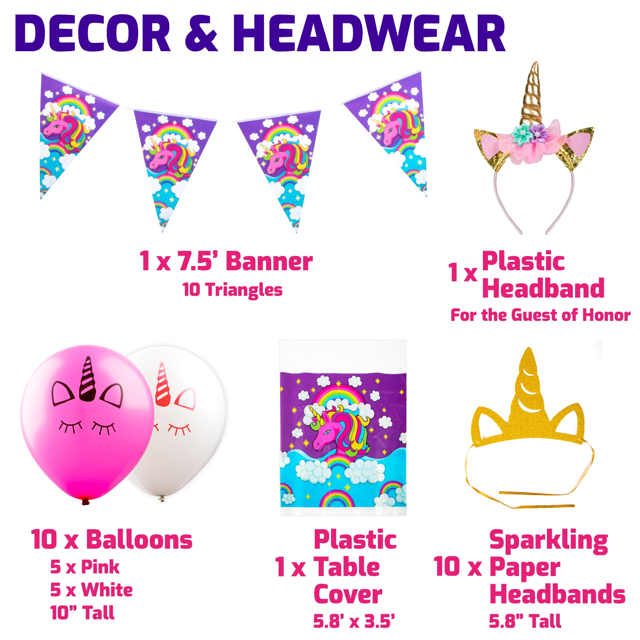 Decorations Tableware Headbands 163pk Unicorn Rainbow Party Supplies Favors 