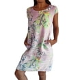 thumbnail image 2 of LOVZFMLL Womens Fashion Holiday Summer Printing Short Sleeve Round Neck Dress With Pocket Pink L, 2 of 7