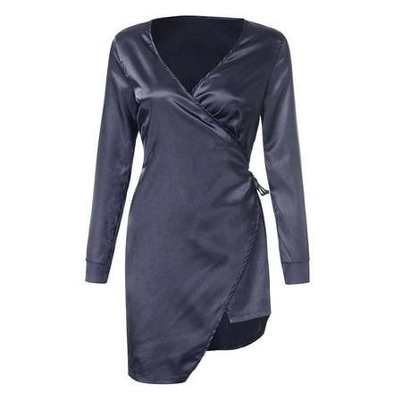 

Follure Women Sexy Dress Babydoll Sleepwear Robes Long Sleeve High Slit Belted Nightwear