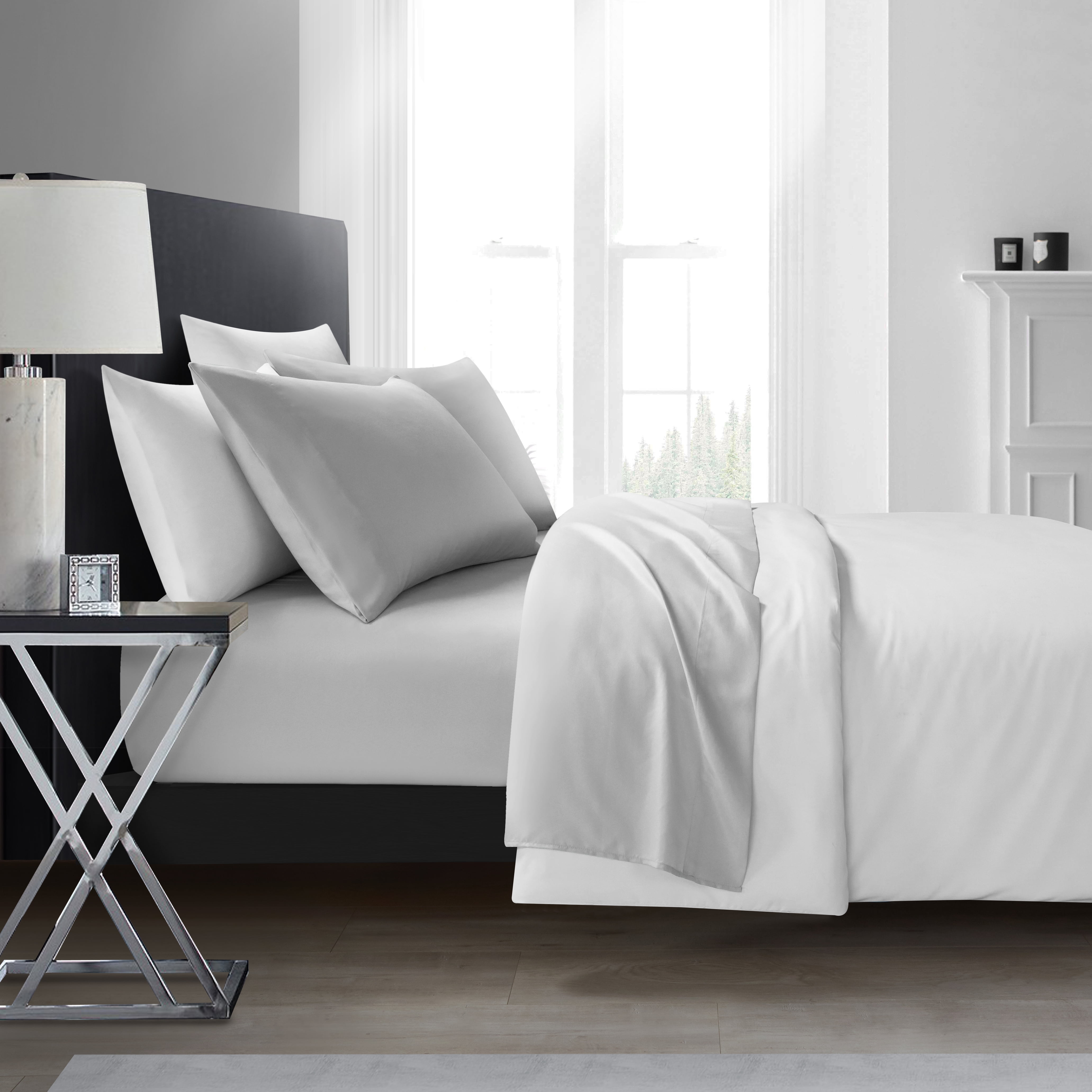 Well Being Antimicrobial Polyester Microfiber Super Soft 4-Piece Sheet Set, Grey, Queen