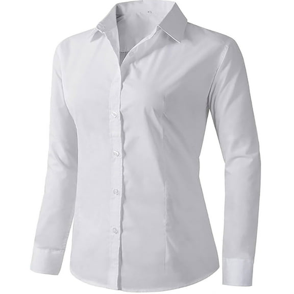 Womens Dress Shirts Long Sleeve Button Down Shirts Solid Work Blouse