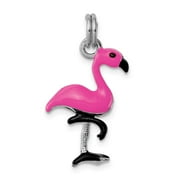 VSIRIUS Sterling Silver Rhodium-plated Hot Pink & Black Enameled Flamingo Charm QQC6246