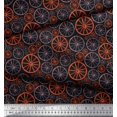 thumbnail image 3 of Soimoi Tissu Georgette Viscose Noir Motif Ethnique Roue Tissu au Mètre 42 Pouces de Large, 3 of 3