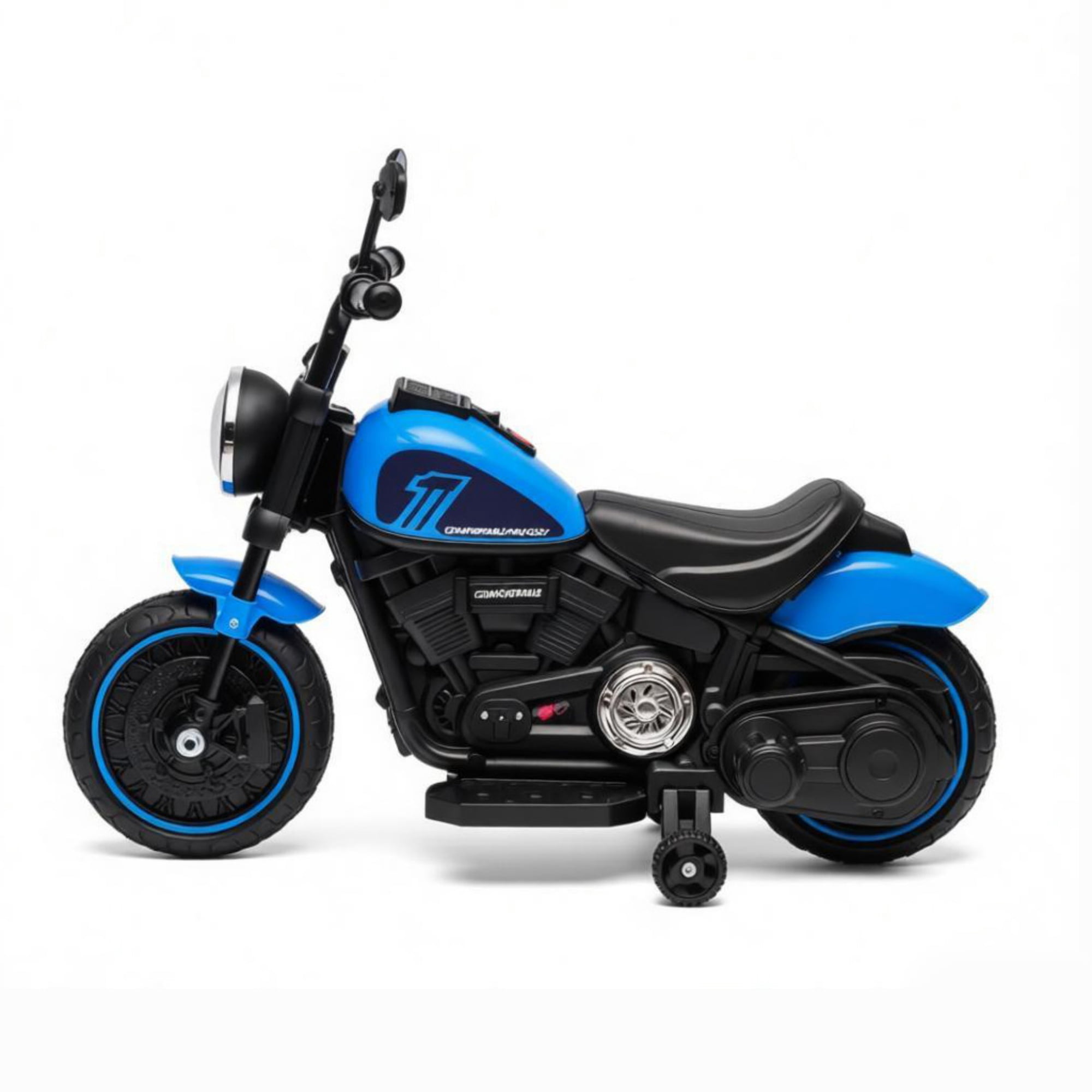 6V Kids Electric Motorcycle, Training Wheels, Single-Button Start Toddler Toy, Blue