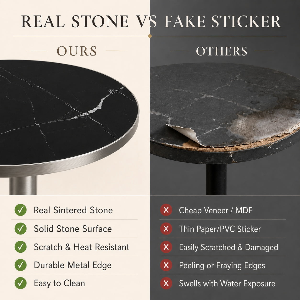 Aukfa 31.5" Round Sintered Stone Dining Table for 2-4, Kitchen Table Tulip Table with Silver Pedestal Base for Bistro Small Apartment,Obsidian Black
