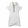 thumbnail image 4 of Iyufng Women's Off-the-Shoulder Denim Short Sleeve Dress with zipper, 4 of 5