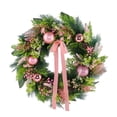 thumbnail image 2 of Artificial Christmas Wreath 17.72 Inch, Front Door Wreath With Pink Bows & Ball Ornaments, Weather‑Resistant Artificial Greenery Wreath For Indoor Outdoor Xmas Holiday Hanging Decor, 2 of 8