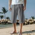 thumbnail image 2 of Mens capri pant Summer Beach Lightweight Below Knee Casual Cotton Shorts Drawstring Elastic Waist with Pockets, 2 of 6