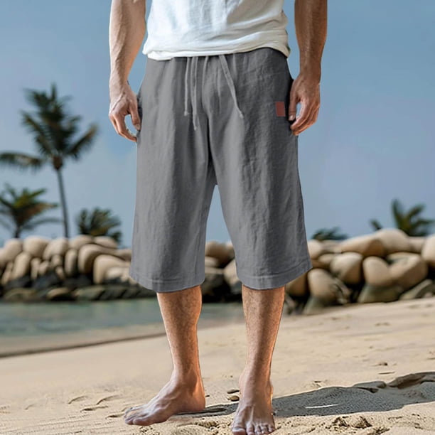 pstuiky Pantalones cortos para hombre, Pantalones cortos deportivos informales de moda para hombre con bolsillos y cintura con cordones para fitness y deporte. Pantalones cortos cargo