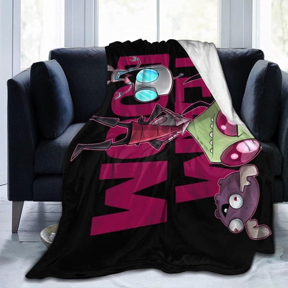 Throw Blanket Invader Anime Zim Soft Flannel Blankets for Children Adult All Season Air Conditioning Blanket for Bed Living Room Sofa 50"x40"