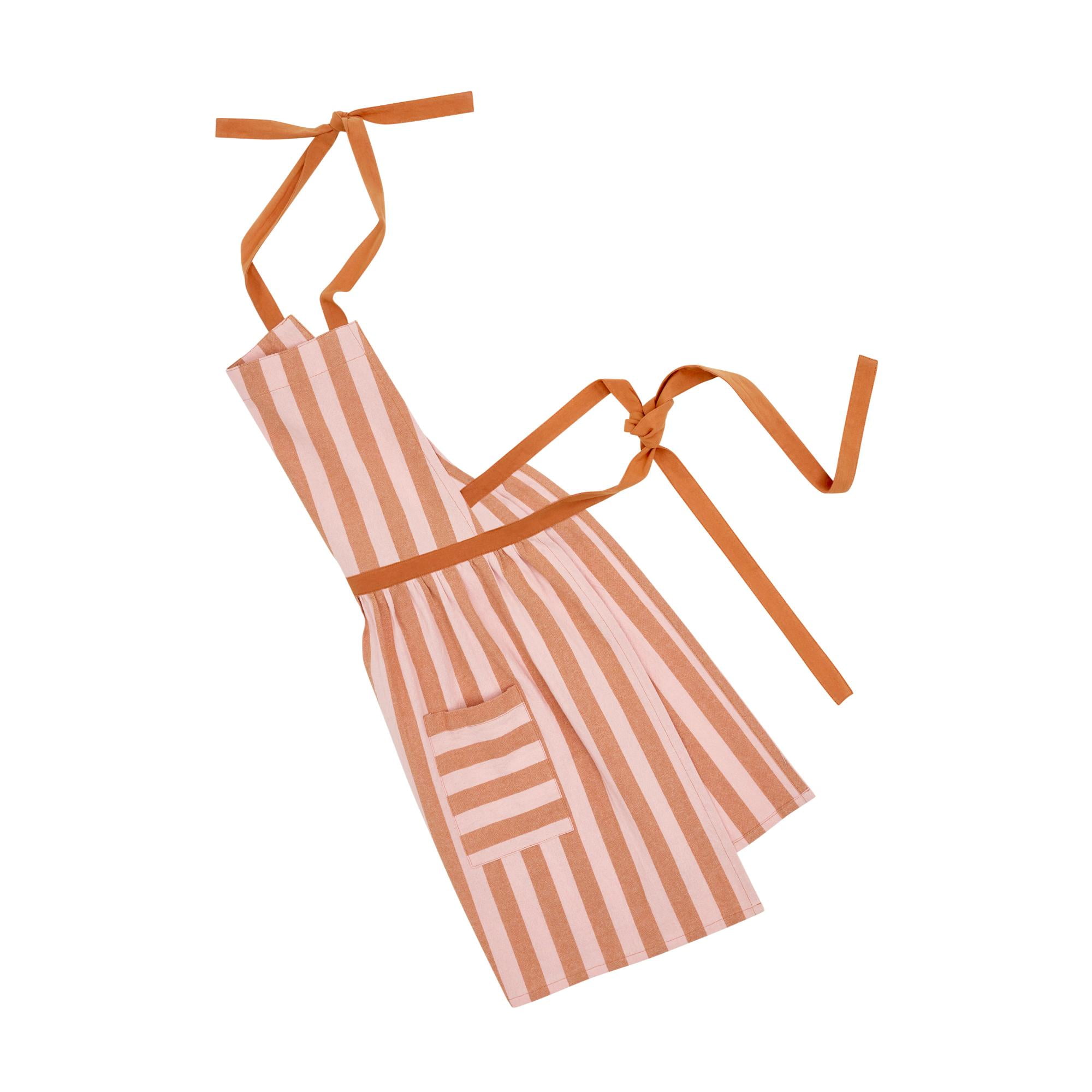 Beautiful Yarn Dyed Stripe Apron by Drew Barrymore, Coral Rose, 30"W x 32"L