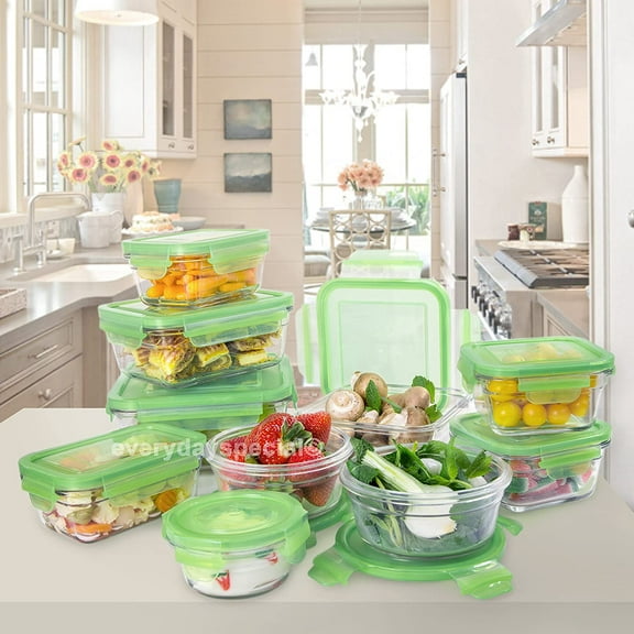 Glasslock Green Lids Airtight Food Storage 10 Container Set