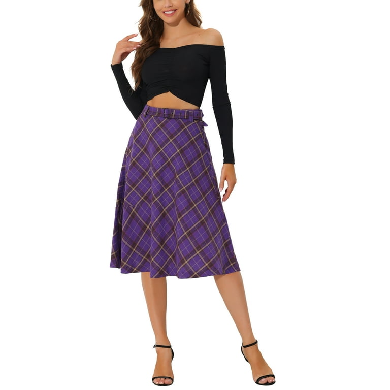 A line purple store plaid skirt