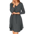 thumbnail image 1 of Txlixc Vestido casual de primavera para mujeres, botón de cuello V de color sólido Txlixc moda, 1 of 6