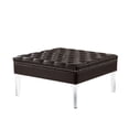 thumbnail image 2 of Amer Espresso Leather PU Ottoman - Oversized Button Tufted, Silver Nailhead Trim, Clear Acrylic Legs, 2 of 7