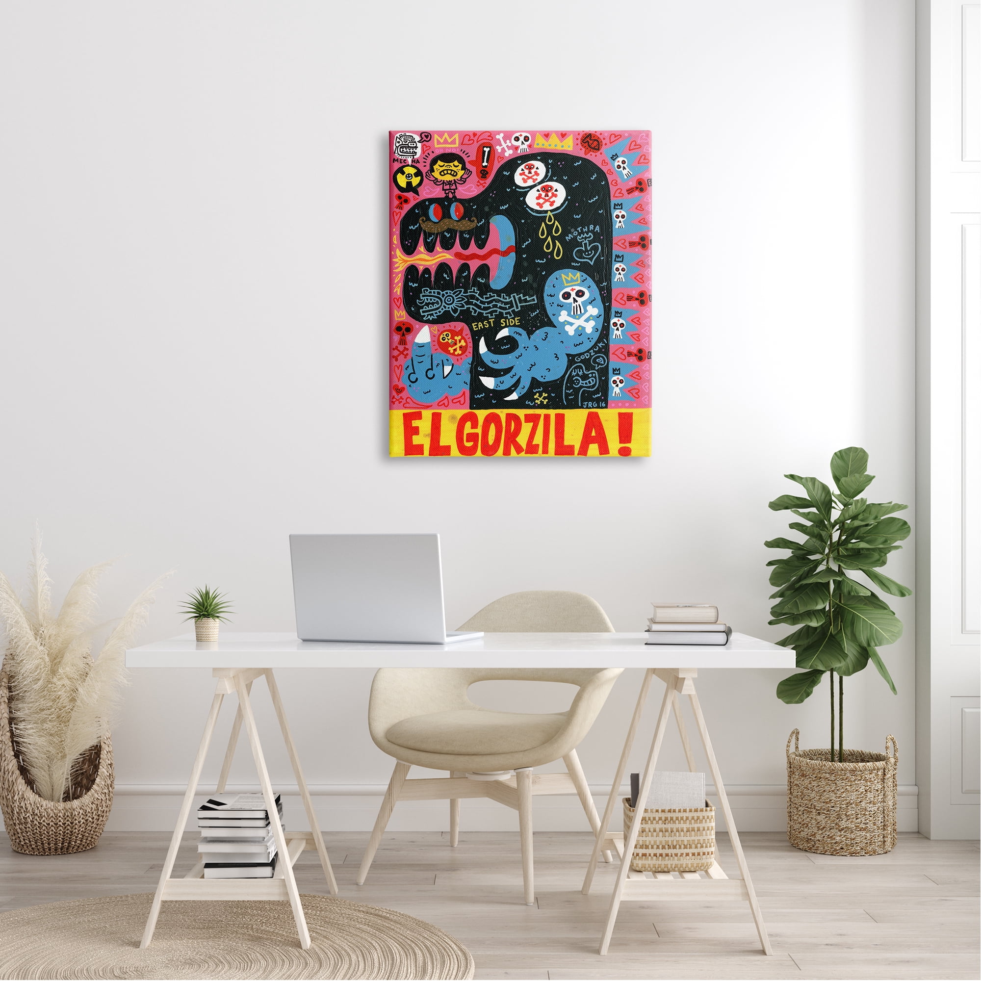 El Gorzila Pop Style Monster Typography Middle Finger Fairy Tales & Fantasy Graphic Art Gallery-Wrapped Canvas Print Wall Art