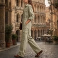 thumbnail image 5 of ClodeEU Women's Button Down Collared Long Sleeve Jumpsuit,High Waist Wide Leg Romper with Pockets ,Women's Plus XXXL, 5 of 7