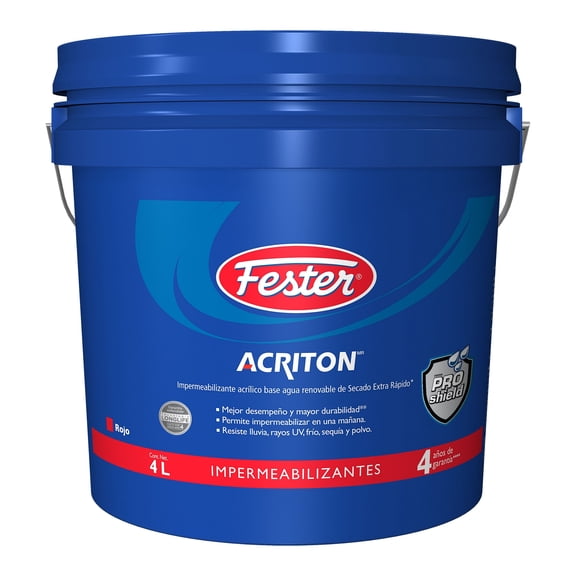 Impermeabilizante Acrílico Base Agua Renovable de Secado Extra Rápido Fester Acriton ProShield 4 Años 4 L Rojo