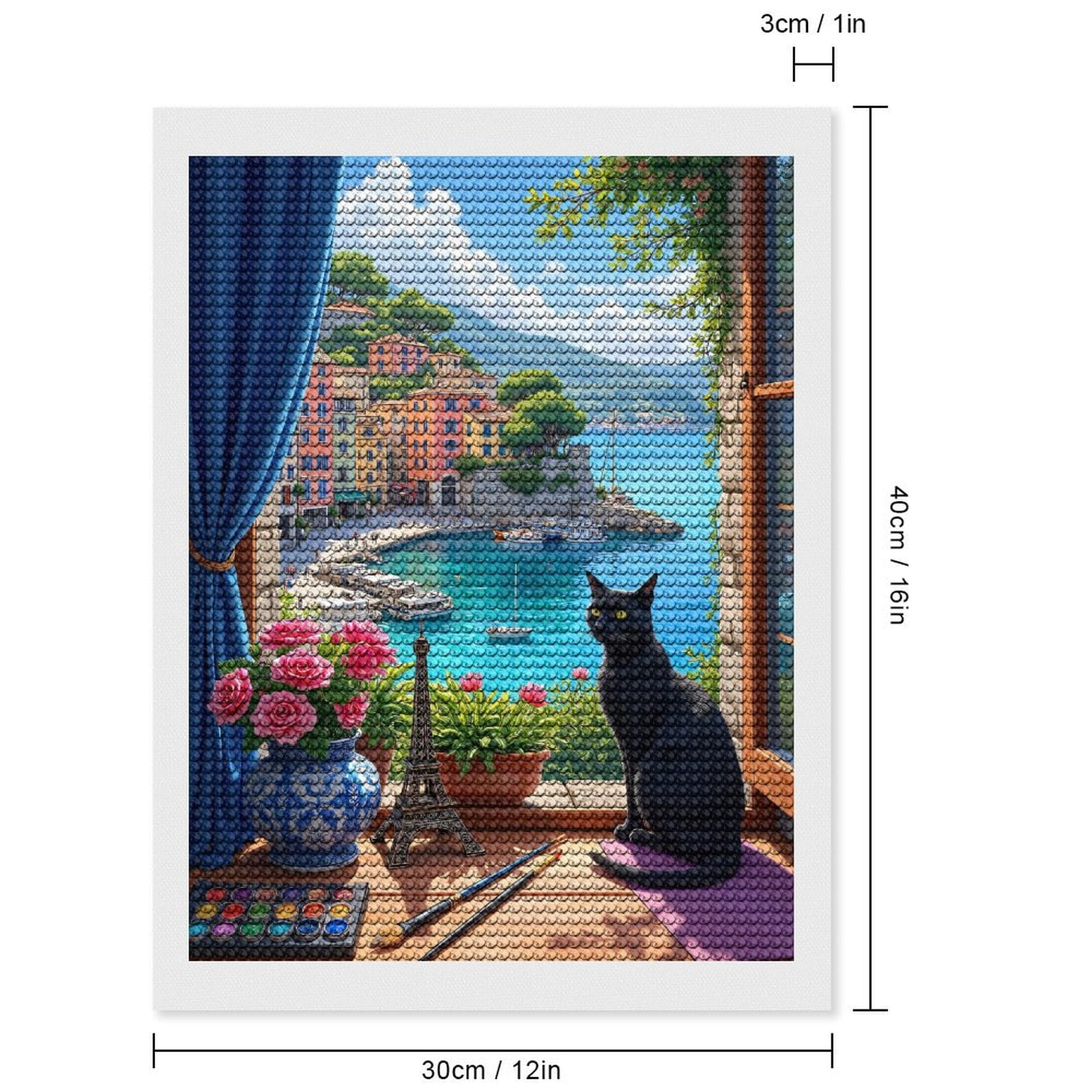 Diamond Art Kits for Adults, Cat By Colorful Harbor View 5D Diamond Painting Kits for Adults Beginners, DIY Full Drill Diamond Painting, Gem Art and Crafts 12x16