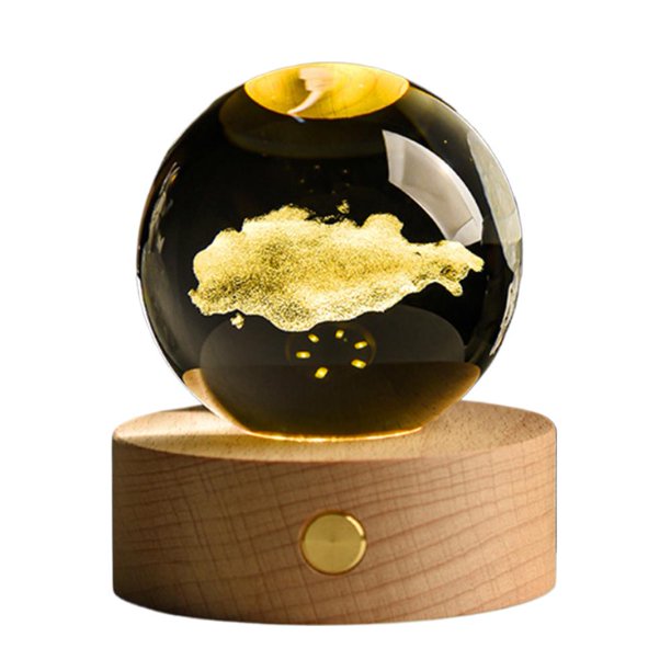CAIROYAR LQQDREX - Lámpara de noche con forma de bola de cristal 3D de gran tamaño, esferas estelares calmantes, lámpara de esfera de cristal con base de madera, escultura de exhibición de cristal, re