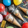 thumbnail image 6 of 50PCS Cone Treat Bags, 8*15 Inches, Clear Cellophane, with Twist Ties, for Treats, Popcorn, Candy, Party Favors, 6 of 8