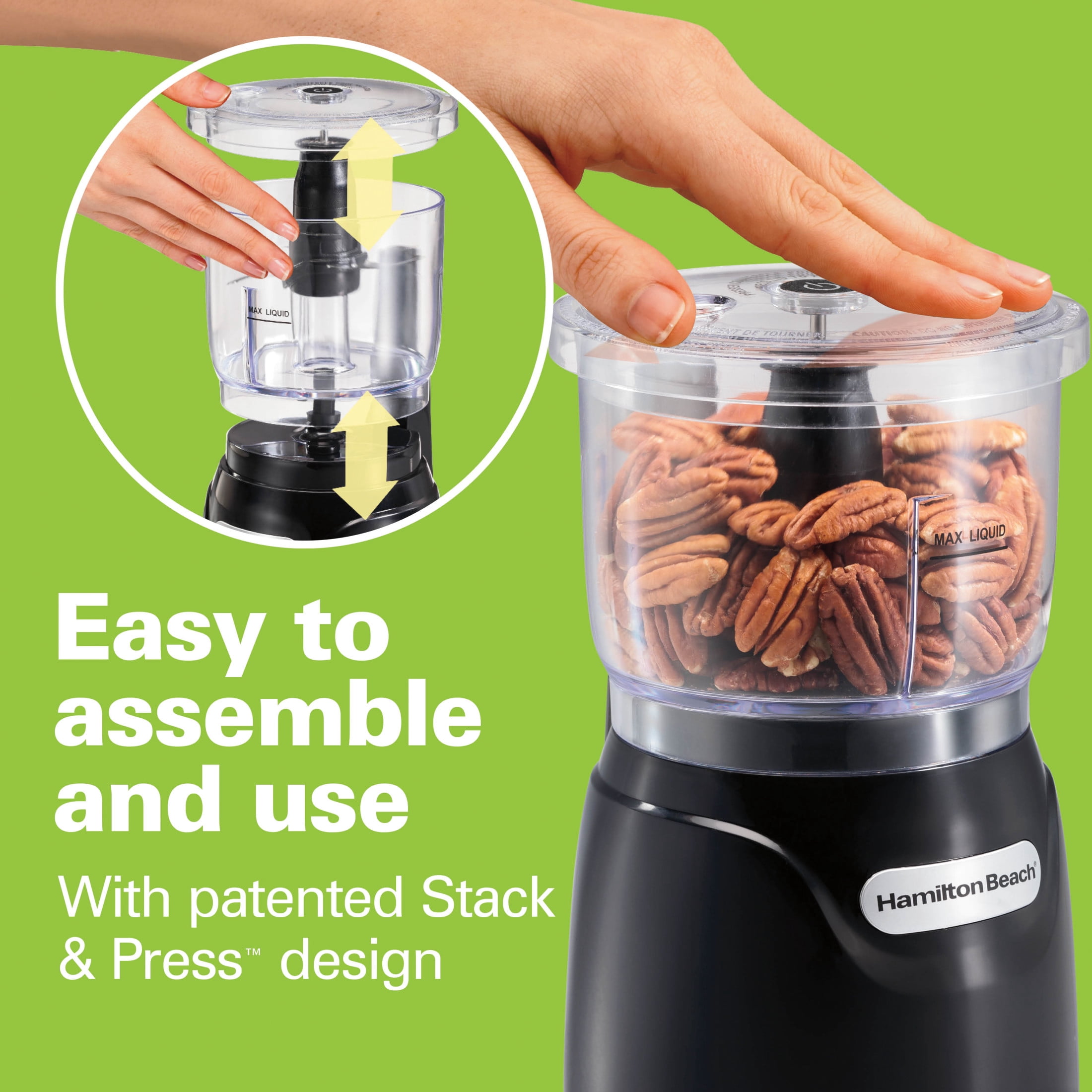 Hamilton Beach Stack & Press Electric Food Chopper & Mini Food Processor, 3-Cup, Black