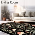 thumbnail image 2 of ODIKA 3'x5' Machine Washable Non-Slip Area Rug, Vintage Meadow Bouquet With Stylized Mushroom Accents High Traffic Rug, Black, 543232, 2 of 7