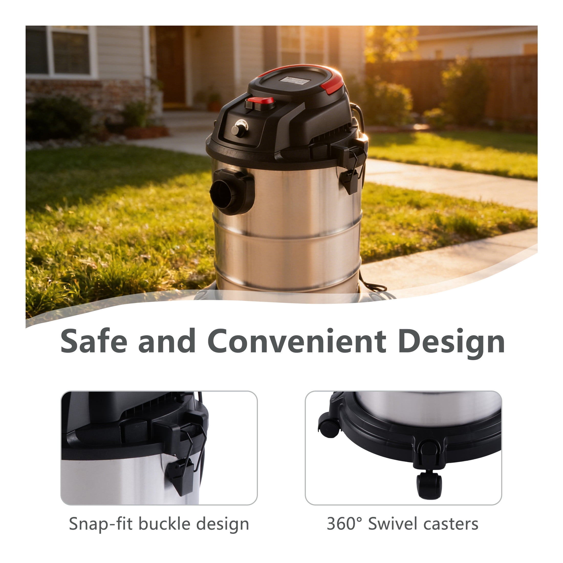 GDF Studio 8 Gallon Wet Dry Vacuum, 6 Peak HP 3-in-1 Shop Vac with Blower Function, Black