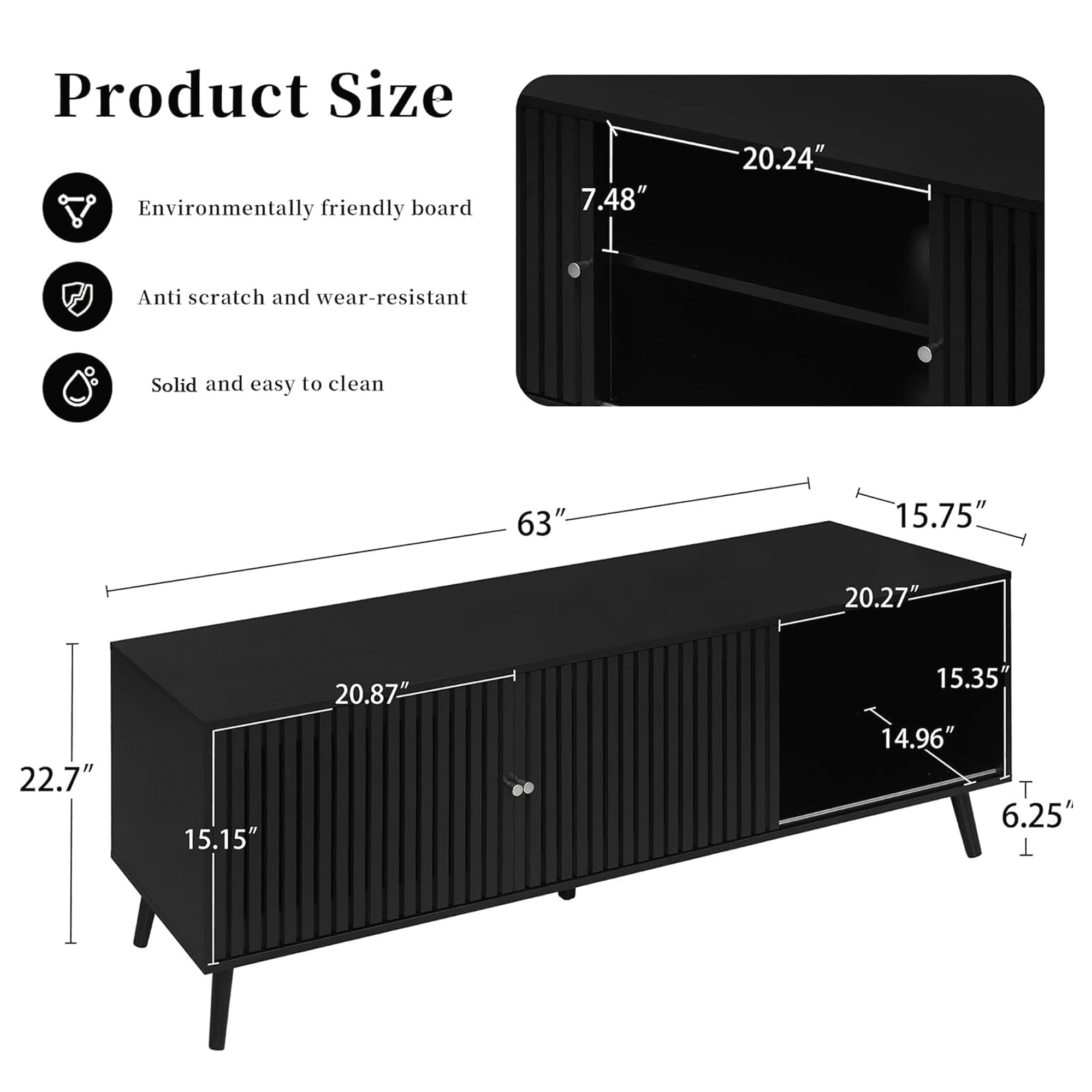 Lisicue Mid-Century Modern TV Stand for TVs up to 70 Inches with Sliding Doors and Storage, Black