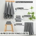 thumbnail image 3 of Kebury 18 Piece Family Bath Towels Set - 6 Bath Sheets, 6 Hand Towels & 6 Washcloths - Microfiber Shower Towels with Hanging Loop Absorbent Ultra Soft Towels for Bathroom Spa Gym- Dark Grey, 3 of 7