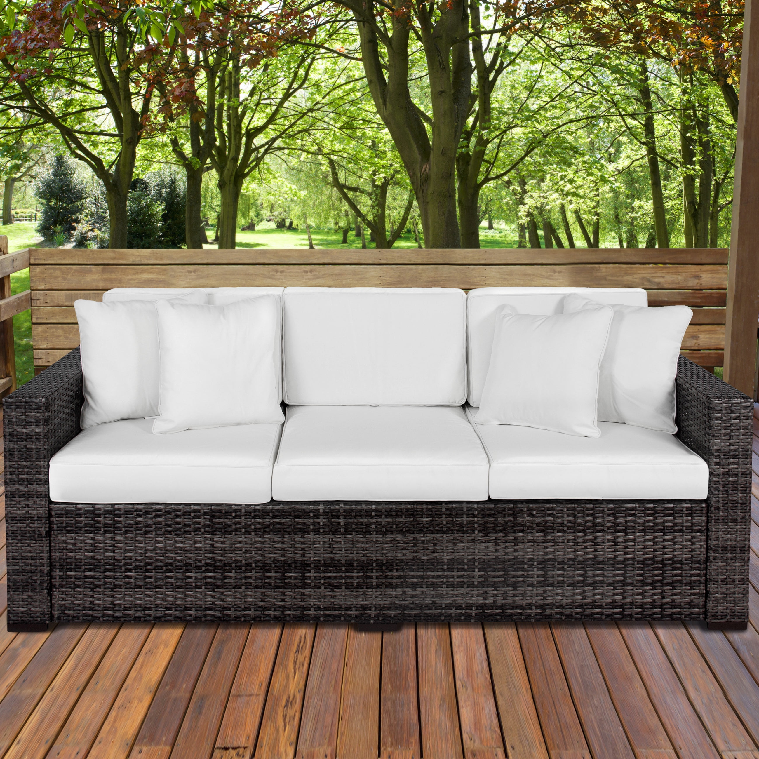 BCP 3-Seat Outdoor Wicker Patio Furniture Sofa Couch w Steel Frame by Best Choice Products