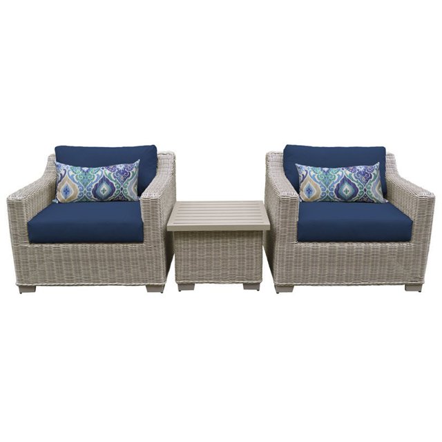 Coast 3 Piece Outdoor Wicker Patio Furniture Set 03a in Navy
