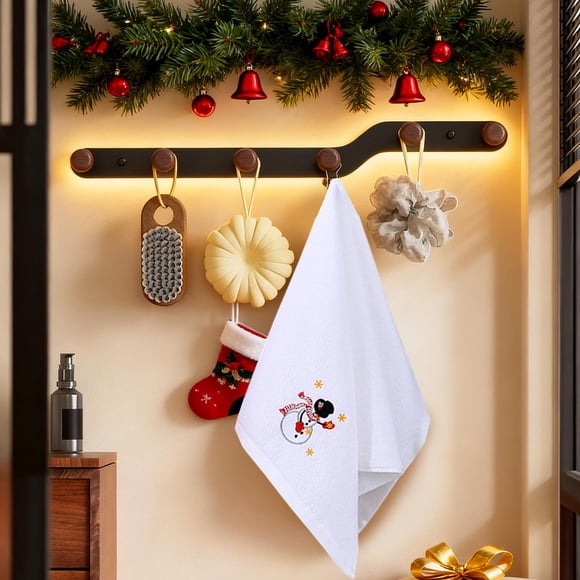 Cotton Christmas Kitchen Hand Towel | Embroidered Snowman Santa Claus Tree Design | Soft Absorbent Fast-Drying Terry Cloth | Holiday Decor Gift Towel for Home Bathroom