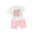 thumbnail image 2 of Musuos Toddler Girl Summer Outfit 6 12 18 24M 3T Letter Print Crew Neck Short Sleeve T-Shirts Tops and Shorts 2Pcs Clothes Set, 2 of 10