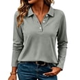 thumbnail image 2 of Josdec Long Sleeve Tops for Women Collared Partial Button Solid‑Color Loose Fit Shirts for Golf Sports Office Holiday S‑2XL, 2 of 9