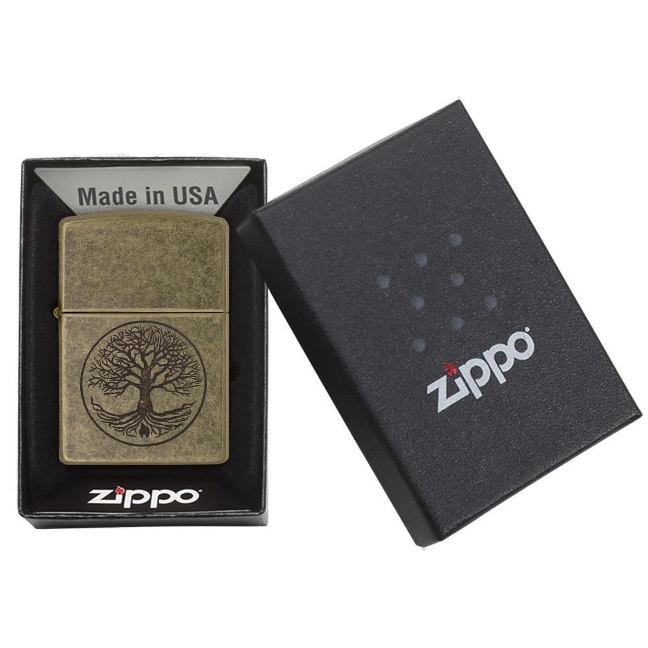 Zippo Antique Brass Pocket Lighter with Tree of Life Design