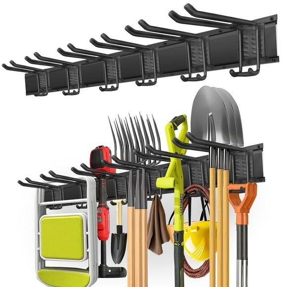 Organizador de herramientas para pared de garaje PIYILO, rieles de 122 cm, 6 ganchos