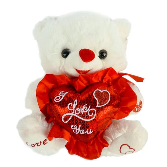 10 Inch White Musical Valentine Bear with Red "I love You" Heart