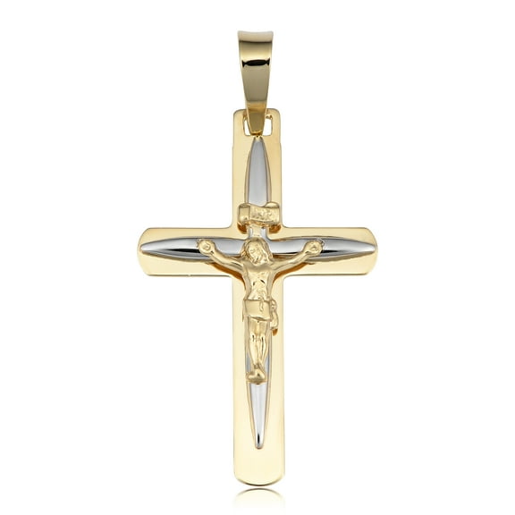 KoolJewelry 14k Two-tone Gold Crucifix Pendant